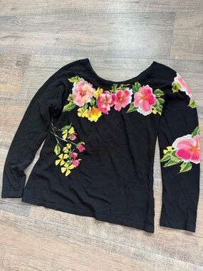 Vtg Blumarine Floral Knit Top Black Y2K Coquette